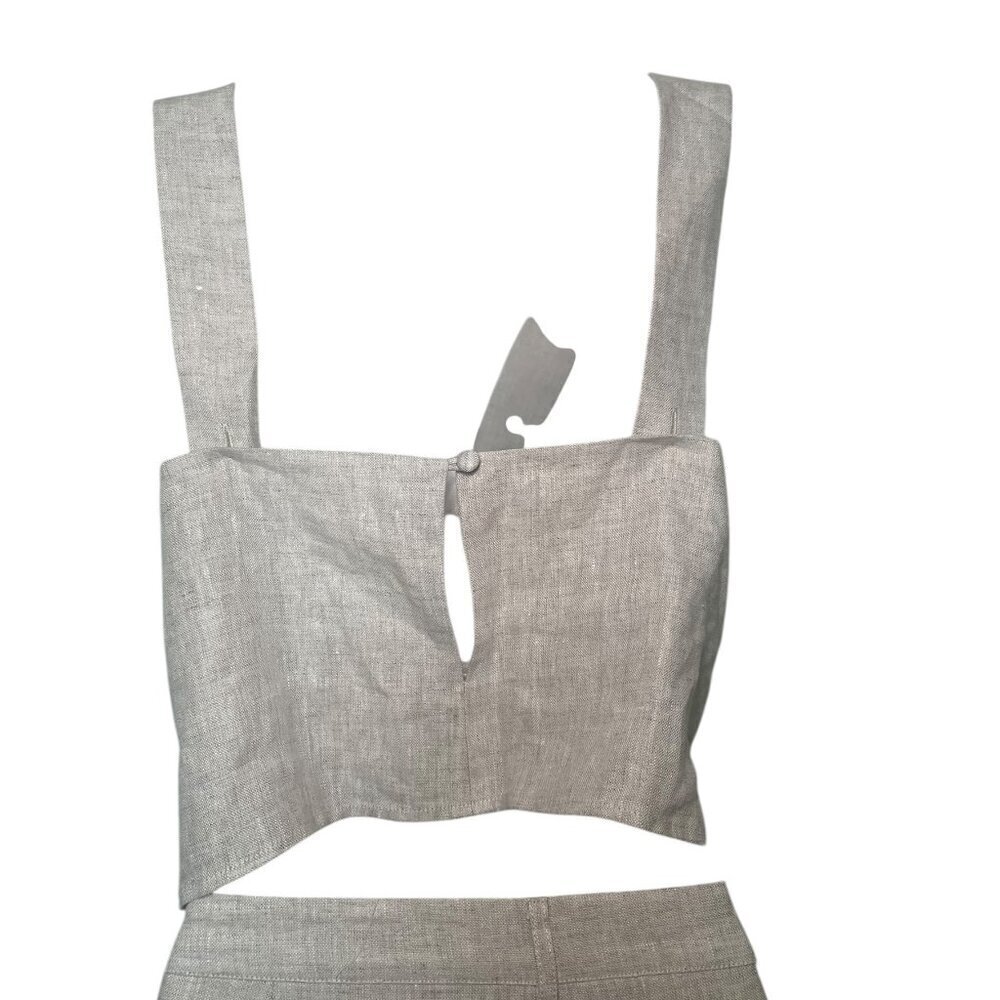Reformation Olivia Linen Two Piece Set Size 12 NWT Oatmeal Crop Top & High Waist - Picture 9 of 11